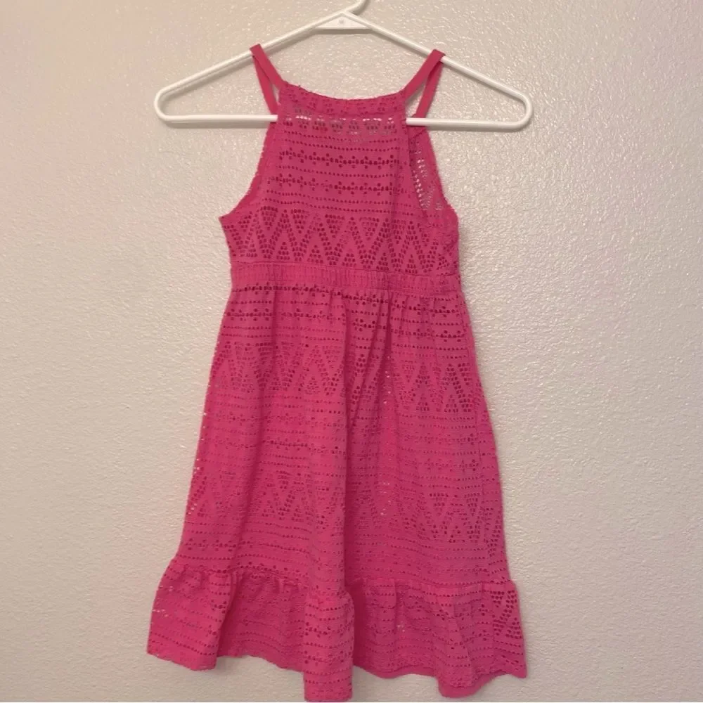 So Breaking Waves Crochet Tie-Front Swim Tunic Cover-Up dress hot pink 7/8